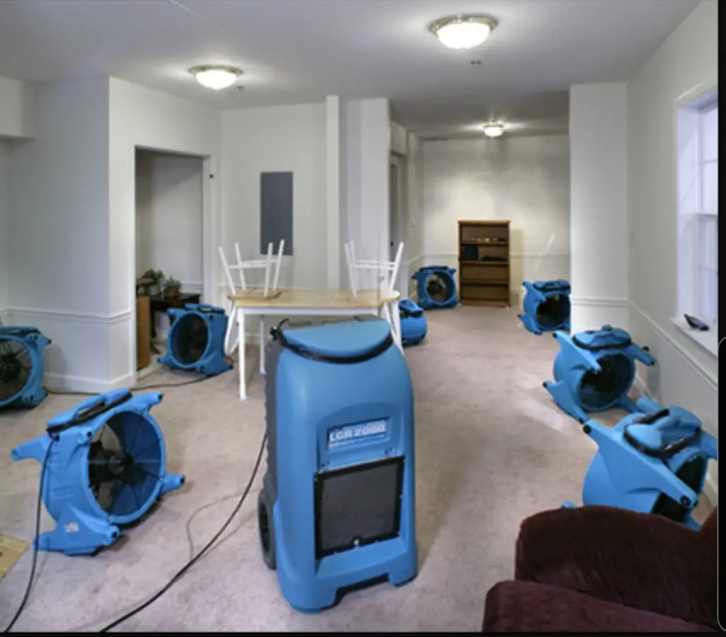 Air movers and dehumidifier setup for Water Extraction & Removal in Middlesborough